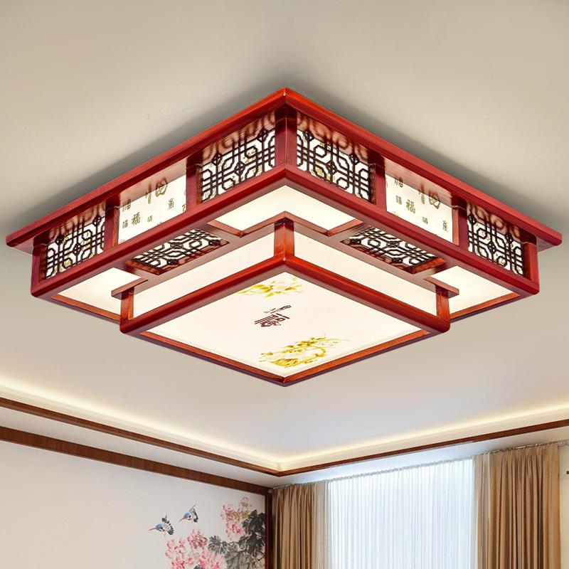 新中式客厅灯长方形吸顶灯实木led大厅灯仿古风灯饰灯具套餐