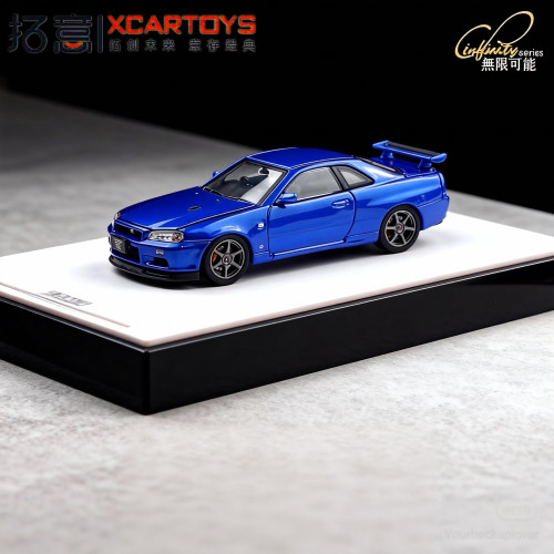 拓意POPRACE合金车模1/64天际线GT-R R34 V-Spec合金模型收藏摆件