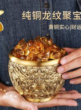 古黄铜龙纹缸复创意性个装铜钱G4-15-HT铜缸家用客厅米大缸办公室
