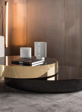 意式轻茶几奢钢化大玻不璃锈钢圆形茶几酒店厅样板85189间双层茶