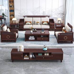 中式户沙发乌金HEI木新大小型轻奢别墅客两厅沙发冬夏用储物实木