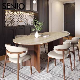 中风岩餐桌板家用实飞雁餐桌木餐桌椅小户型奶洞石法式复古古油长