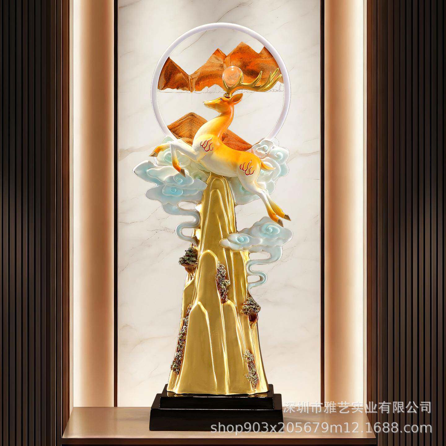 新中式一鹿攀升流沙画鹿大摆件家居玄关客厅办公室轻奢高档装饰品