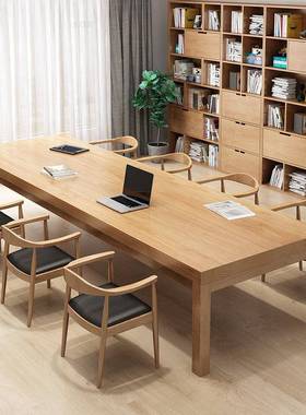 新中实022203木式洽会议桌写字楼职员学习谈办公桌办公室多人长条