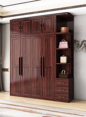 乌木金实衣柜新中式卧室大衣橱家用储UDT物实柜全木大衣柜四木五