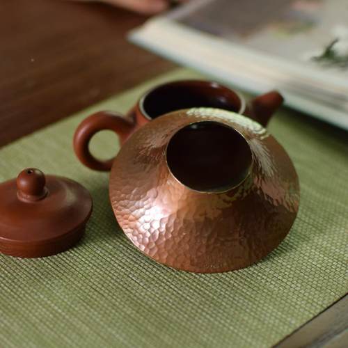 紫铜茶叶漏斗BX220807金属功锤纹茶漏器夫茶具道配件茶盖六君子投