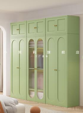 法式奶油风铁艺衣柜家用卧室简约无甲醛储物柜子组合小户型大衣橱
