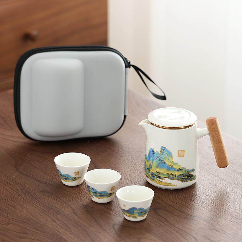 便携式旅行茶具套装简约日式茶壶陶瓷快客茶杯收纳包定LOGO携带式