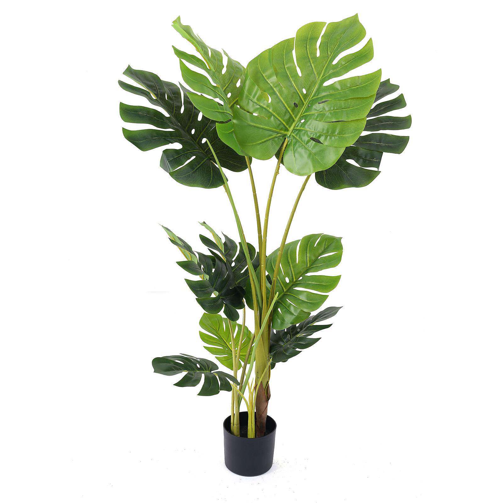 仿真植物龟背盆栽PU杆开口笑绿植盆栽仿真龟背叶摆件直销