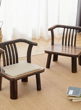实木阳台小椅子家用板凳凳子休闲矮凳靠背椅复古榻榻米座椅圈椅