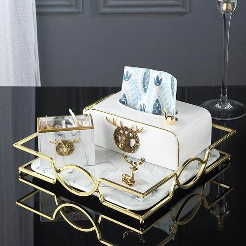 美式纸巾盒摆件简约客厅家用欧式餐巾抽纸盒创意陶瓷茶几收纳梦域