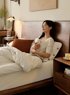 现代简木约黑胡桃全实BBD木床意式奢人极简原木家用卧室婚床双轻