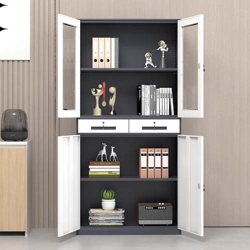 钢制璃窄边拆装件柜办公室文玻门带锁铁皮收纳资料柜档案YM003储