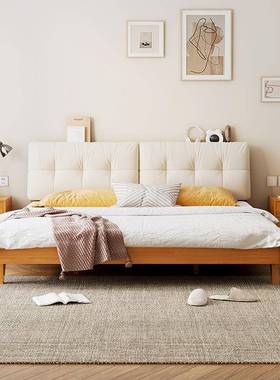 mDMD实木床云朵软靠床.18米欧北双人床1.5租房民宿木床原木奶油风