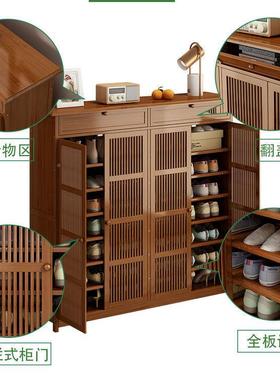 简约楠竹柜大鞋量防尘容鞋架FWS收纳架家用层门口多功能多带抽置