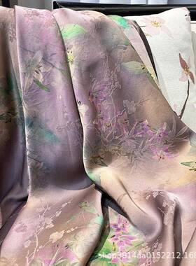 新5品3姆OUM米香云纱14布0门幅国风花服装面料百合花图案提汉服料