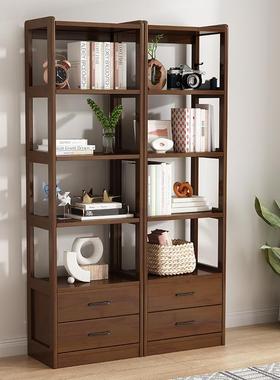 北欧简原木组合书柜实书示架展柜落地置JS01340物约架书木橱书房