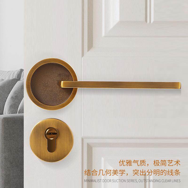 简约锌合盗极简门锁金静音锁芯防体门家用卫生间卧室木锁门执分手