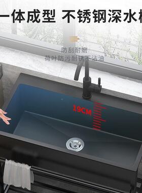 锈家用黑色ILR单槽不钢支水槽带架厨房洗菜落地式盆加厚洗碗双槽