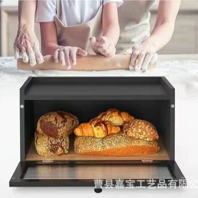 家用厨房台面实木面包收纳盒多用途木质耐用面包箱水果点心收纳箱