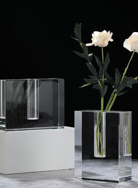 高级感透明花瓶桌面摆件玻璃工艺品现代简约灰色透明不规则感饰品