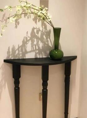 弧形轻奢实木玄关现代入户走廊展示台家用客厅靠墙简约黑色