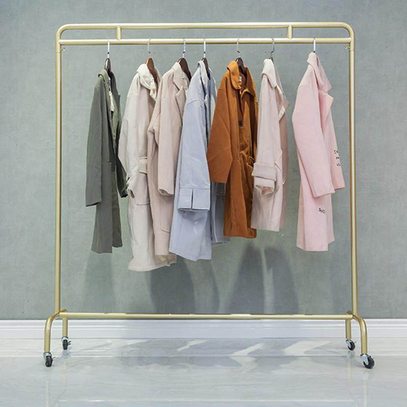 服装店展示架落地专用挂衣架货架水管单杆金色女装龙门架移动滑轮