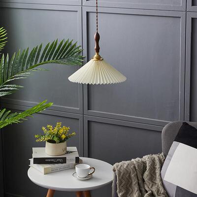 复古北欧约简百褶28005吊灯胡桃木日式吧台餐厅宿民网红单头卧室