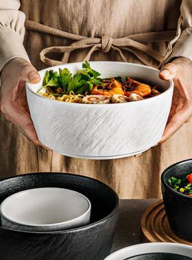 日式黑色陶瓷面碗岩石纹碗沙拉碗碗碗饭碗菜碗吃异形碗汤创意ARK