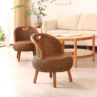 手单工藤编小椅子家用人藤椅矮凳换台鞋凳阳靠HY*1112背椅阳台椅