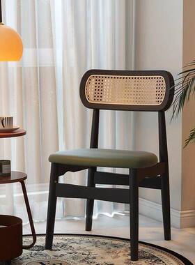 法实式复古木餐ZJ-XP桌椅靠餐椅古休闲家用藤中编椅子背高级感软