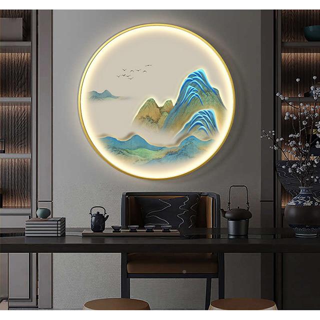 千里IQR江关山图新式中玄装饰画圆形山水国挂画客厅走廊过道茶室