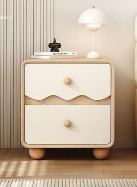 欧实木波JHS浪北头柜实木现代卧室家用新款皮质卧简约床风格室收