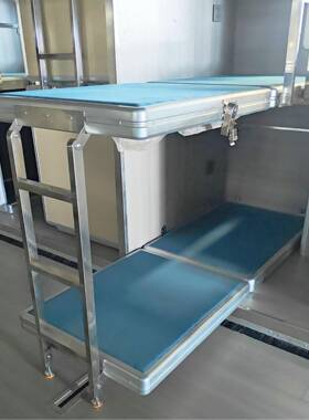 广州合宿用车天蓝色折营叠式床铺铝金实上下铺床694铺折叠床户外