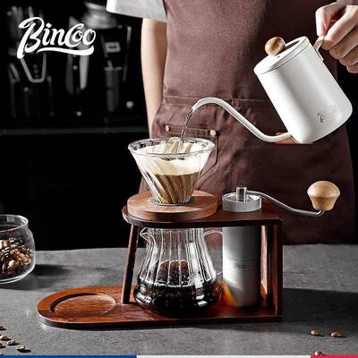 binco手冲咖滤啡套装o享壶手冲壶玻璃杯收MUF纳家用分复古木质支