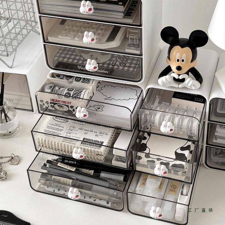 抽屉收纳盒桌面透明收纳盒学985子生书桌文具整盒理办公室杂置物