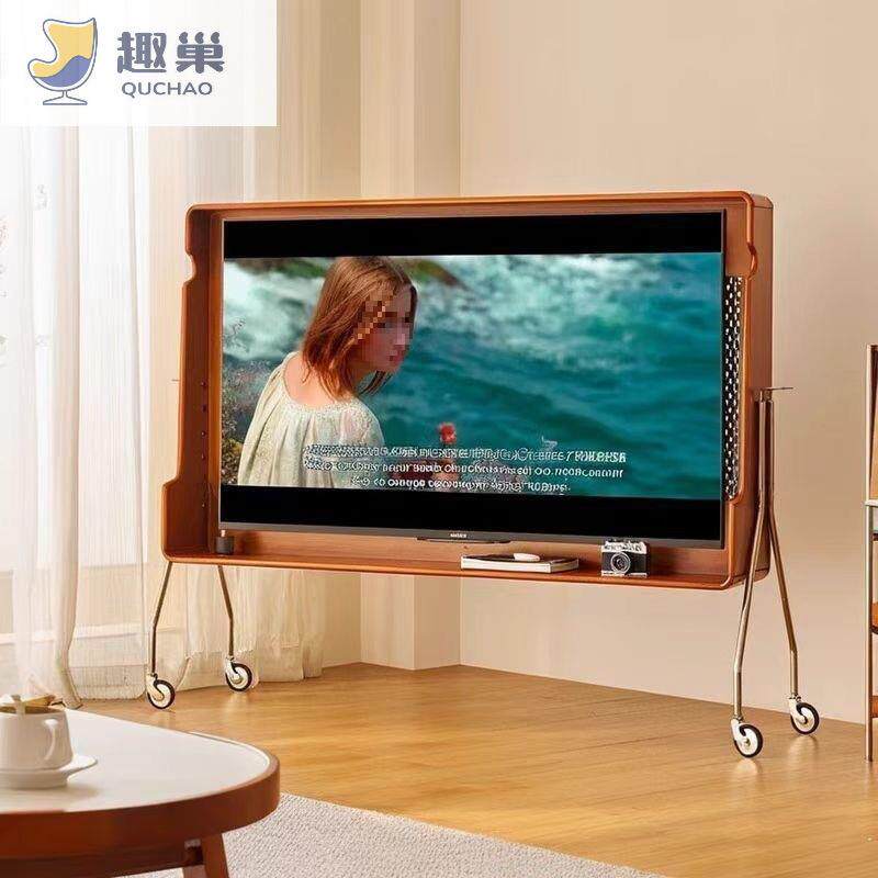 实木移动电SKB视机欧支架北复古小户型室家用网红客卧厅落地电视