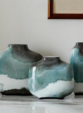 后关现代轻样板房酒店玄瓶餐桌新中ZAP式奢摆件简约陶瓷花渐变插