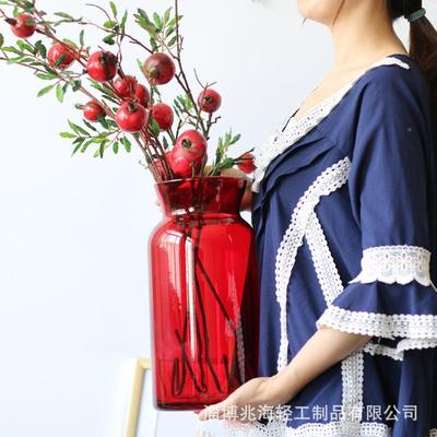 特大号奢XWM大红色玻居璃花轻瓶富贵年竹百合水培插花花器新家装