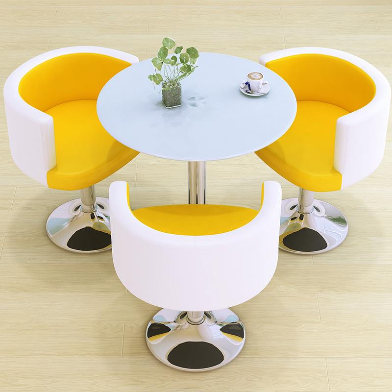 洽谈桌组合接待桌椅椅桌咖啡桌钢化玻HL-889圆璃圆桌子小桌茶几奶