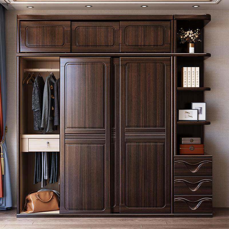 新中式紫户金檀木推拉门衣柜柜家用卧室小型收衣纳储物LIQ全实木