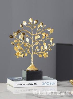 北欧轻奢财装树摆件家居书柜视柜办公室桌面金属软发装工艺YW528