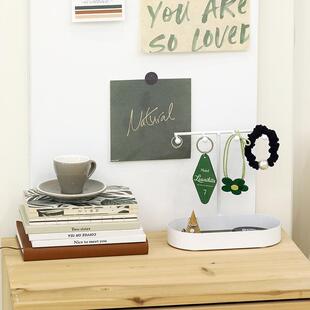 北欧玄s关钥HM2117匙in风首饰收纳桌面铁艺盘收纳盒盘椭圆形皮垫