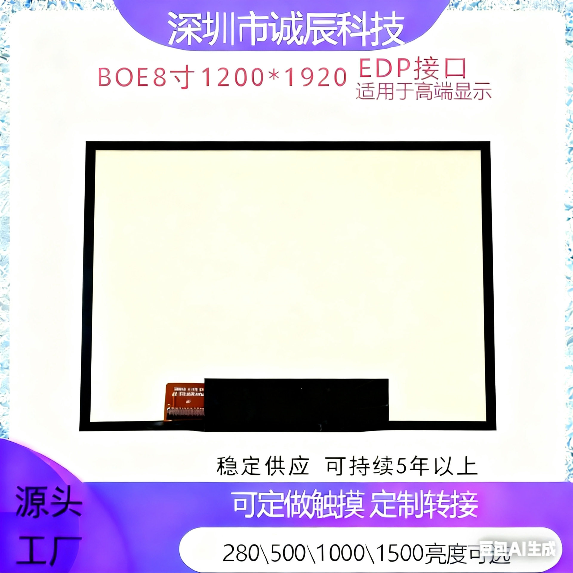 BOE8寸工控原装竖屏1200*1920 宽温-20+70适用于高端显示宽温高色