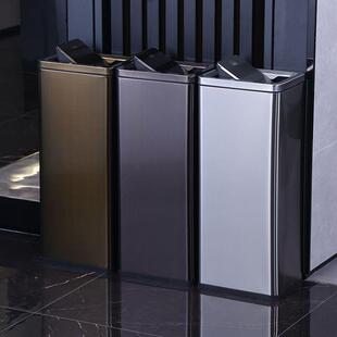 大容量卫生间不锈钢方形翻盖摇盖式垃圾桶擦手纸收纳加高商用厕所