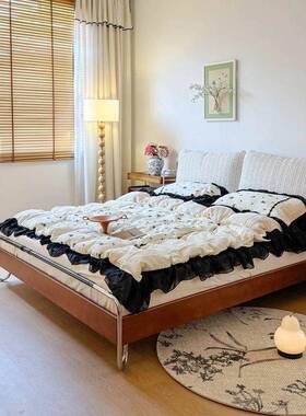 中古黑色雪尔流影床实家RYZ用包豪斯小户型主风木卧法尼式复古软