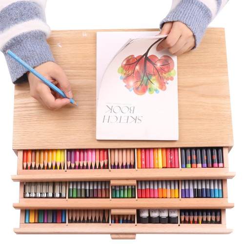 中盛画材毛榉绘山三NEV层抽屉画工工具箱颜料盒具盒