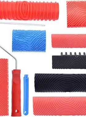 红色质感花滚筒套装漆拉花滚筒EEL软木纹工胶具刷8寸压花墙印面滚