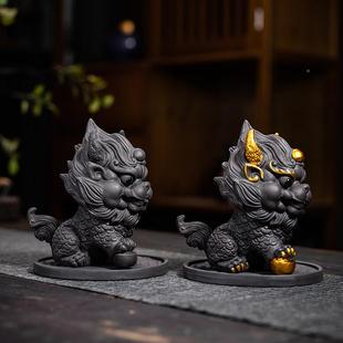 紫砂茶宠摆件招装财麒麟精养HZF品可茶玩居茶室桌面造家景博古架