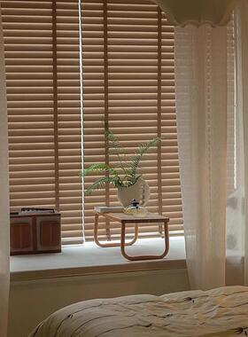 麻纱木百叶RLU升帘降卷法式中古原木风复古卧客厅窗室纱高级亚透